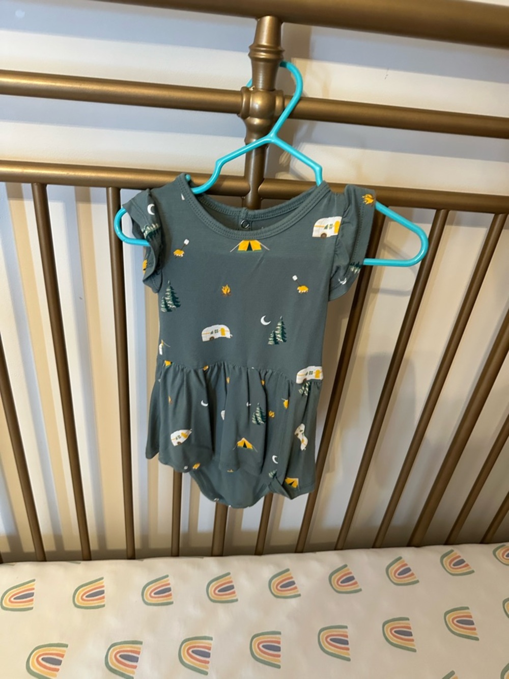 Kyte BABY Green Camping Print Ruffle One-Piece Bodysuit